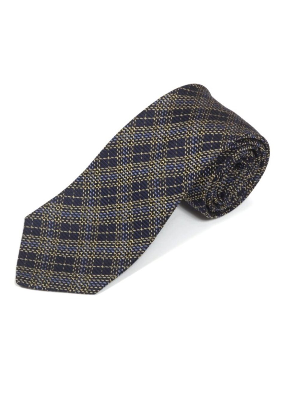 SULKA Navy Blue Yellow Plaid Check Men's Silk Neck Tie